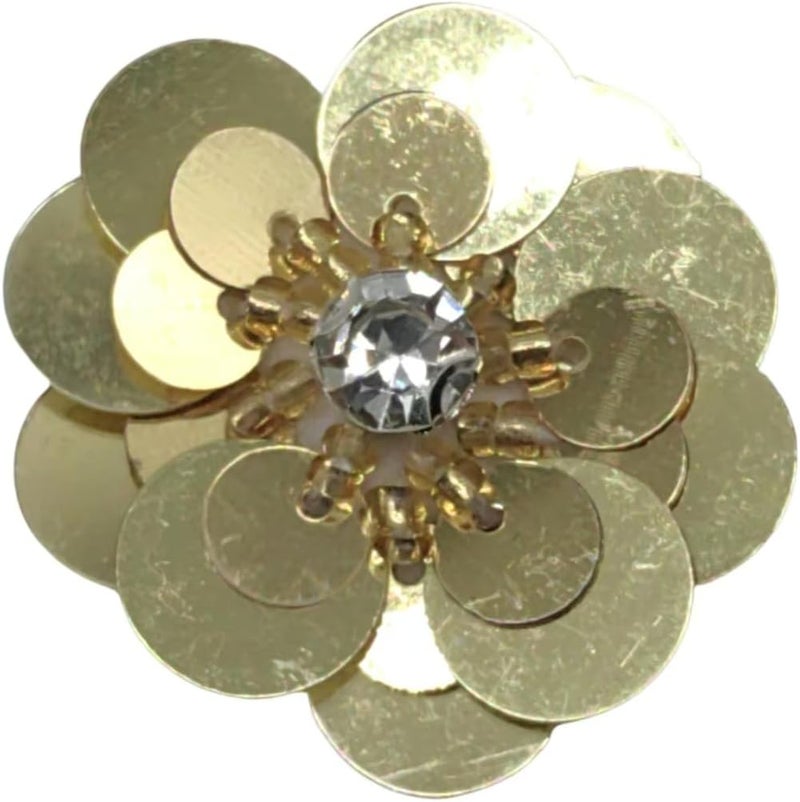 Lmlliang 10pc Sequin Flowers Beading Applique Gold 1.18Inch Sew on Patches Glitter Mini Crystal Paillette Applique for DIY Wedding Cloth Shoes Hair Headband Decor - Image 2
